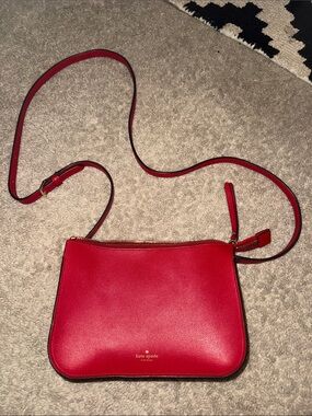kate spade red leather crossbody bag with gold hardware